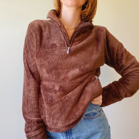 The North Face Tops - The North Face Chocolate Brown Teddy Quarter Zip